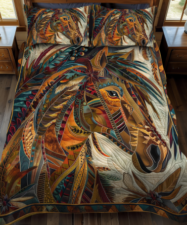 Horse Native 3-Piece Quilted Bedding Set