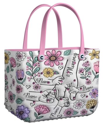 Personalized Floral Mommy Tote Bag – Custom Name Handbag For Stylish Moms