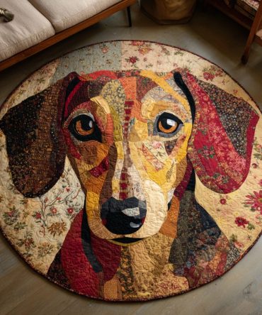 Abstract Dachshund Face Quilted Round Mat