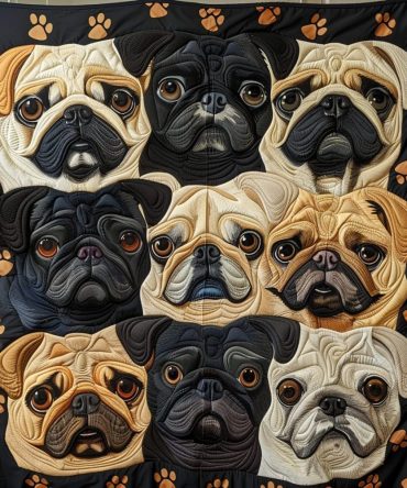 Adorable Pug Gallery Quilted Blanket