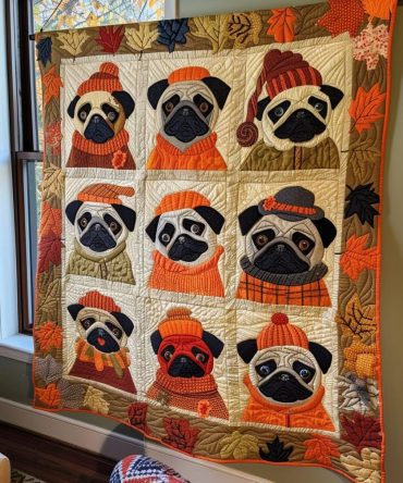 Adorable Pugs Quilted Blanket