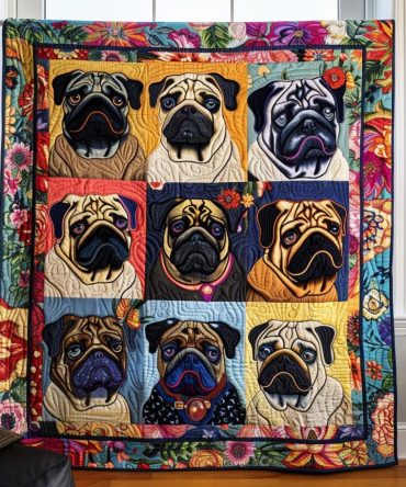 Adorable Baby Pugs Quilted Blanket