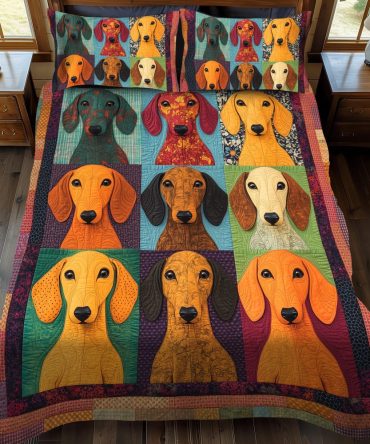 Adorable Dachshund 3-Piece Quilted Bedding Set