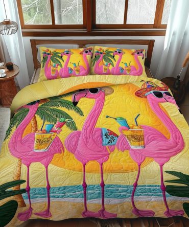 Adorable Flamingo 3-Piece Quilted Bedding Set