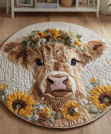 Adorable Highland Cow Quilted Round Mat
