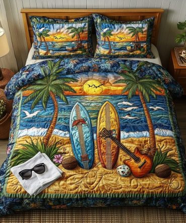 Adventure Surfboard 3-Piece Quilted Bedding Set