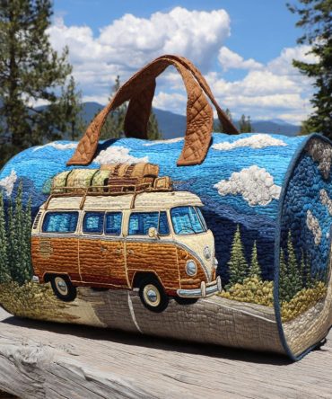 Adventure Tracks Quilted Duffle Bag — Quilted Travel & Gym Duffle with Trail Track Design, Weekend Carry-On