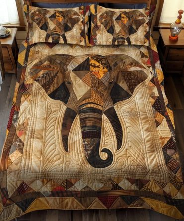 African Elephant 3-Piece Quilted Bedding Set