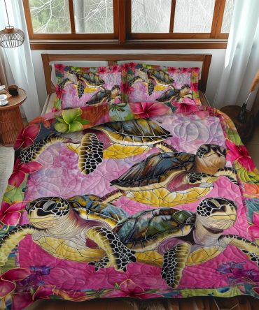 Aloha Turtle Dreams 3-Piece Quilted Bedding Set