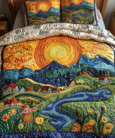 Amber Glow Hills 3-Piece Quilted Bedding Set