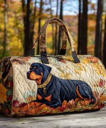 Amber Sky Rottweiler Quilted Duffle Bag – Quilted Travel & Gym Bag for Dog Lovers | Overnight Carry-On, Pet Owner Gift