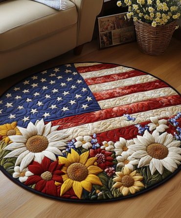 American Floral Quilted Round Mat