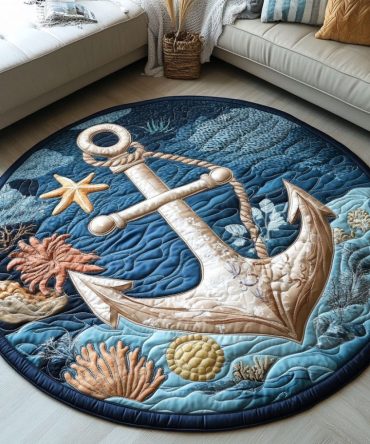 Anchored By The Sea Quilted Round Mat