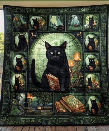 Ancient Magic Black Cats Quilted Blanket
