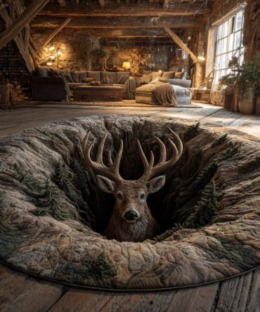Antler Stag Abyss Quilted Round Mat