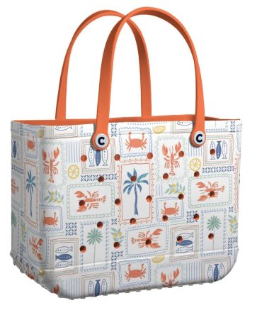 Colorful Beach Tote Bag With Nautical Crab & Palm Print – Durable, Stylish, Perfect For Summer Adventures