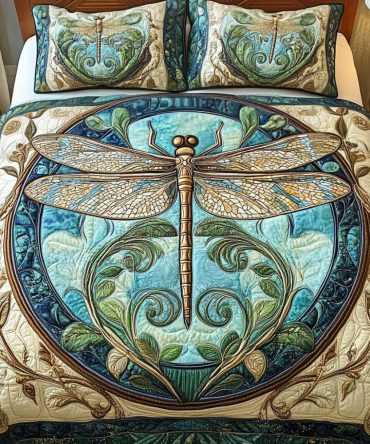 Aqua Dragonfly 3-Piece Quilted Bedding Set