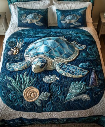 Aqua Drift 3-Piece Quilted Bedding Set