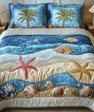 Aqua Drift 3-Piece Quilted Bedding Set