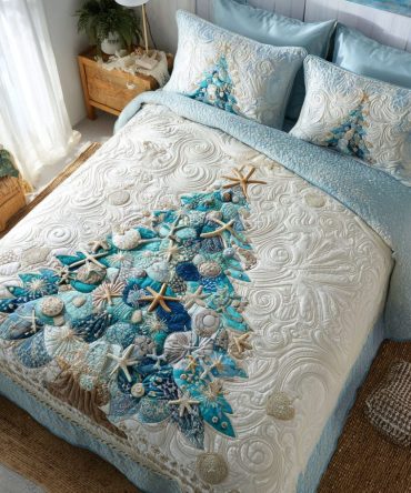 Aqua Holiday Glow 3-Piece Quilted Bedding Set