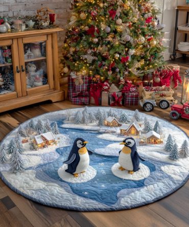 Arctic Penguin Wonderland Quilted Round Mat