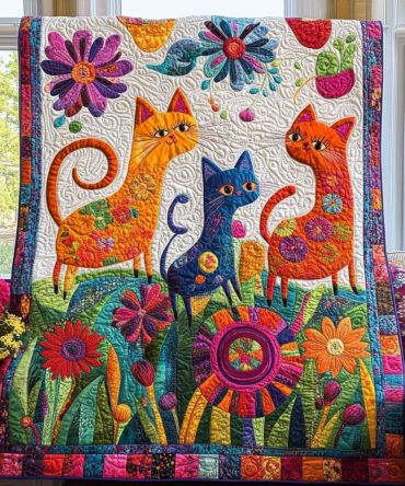 Artistic Feline Quilted Blanket