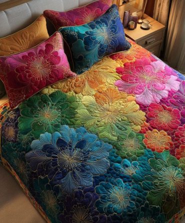 Aurora Bloom 3-Piece Quilted Bedding Set