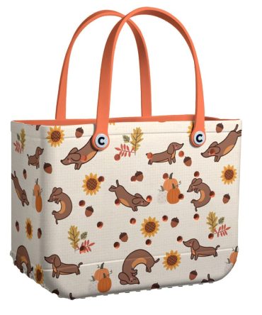 Dachshund Print Tote Bag - Cute Fall Design With Pumpkins & Sunflowers - Perfect For Dog Lovers