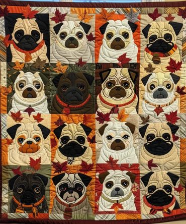 Autumn Pug Quilted Blanket