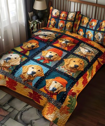Autumn Vibes & Retriever Love 3-Piece Quilted Bedding Set