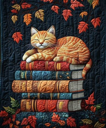 Autumn Book Kitten Quilted Blanket