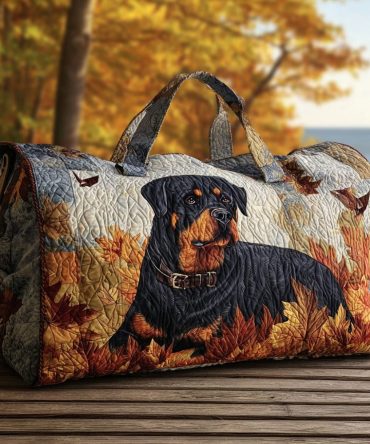 Autumn Breeze Rottweiler Quilted Duffle Bag - Fall Dog Lover Weekender, Travel & Gym Overnight Bag
