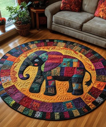 Autumn Elephant Quilted Round Mat