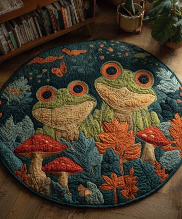 Autumn Frogs Quilted Round Mat