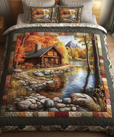Autumn Lakeside Cabin 3-Piece Quilted Bedding Set