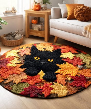 Autumn Leaf Cat Quilted Round Mat