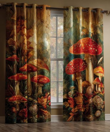 Autumn Mushroom Forest Quilted Curtains