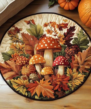 Autumn Mushrooms Quilted Round Mat