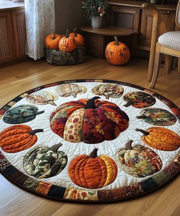 Autumn Pumpkins Quilted Round Mat