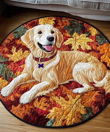 Autumn Retriever Moment Quilted Round Mat