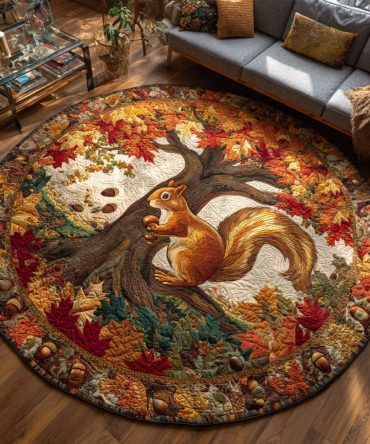 Autumn Squirrel Chase Quilted Round Mat