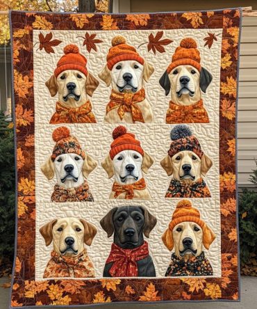 Autumn Themed Labrador Quilted Blanket