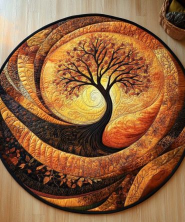 Autumn Tree Whirl Quilted Round Mat
