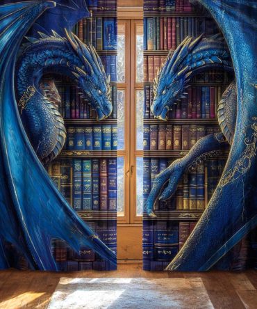 Azure Sky Serpents Quilted Curtains