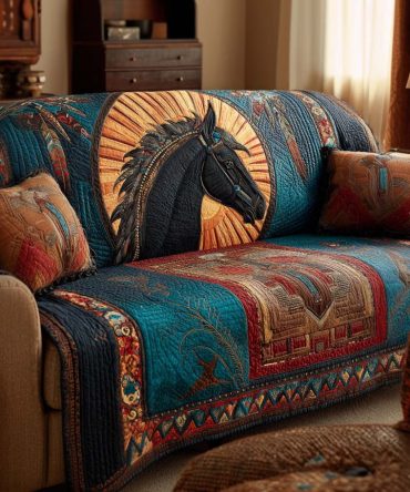 Azure Spirit Horse Quilted Sofa Cover