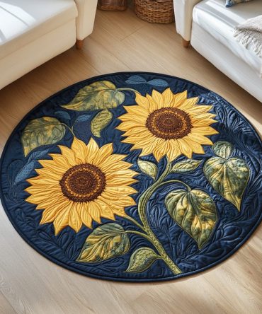 Azure Sunflowers Quilted Round Mat