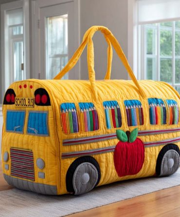 Back-to-School Quilted Duffle Bag — School Supplies Print Overnight Gym Travel Bag for Kids, Teens & Teachers