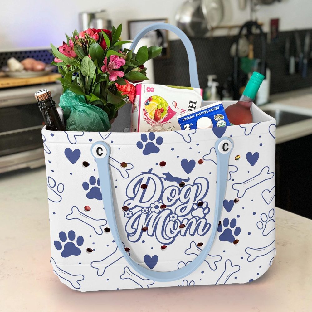 Chic Dog Mom Tote Bag - Trendy Blue Paw & Bone Design For Pet Lovers - Image 3