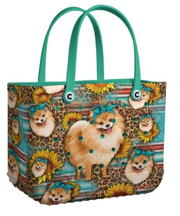 Chic Pomeranian Tote Bag - Colorful Sunflower & Leopard Print - Perfect Gift For Dog Lovers