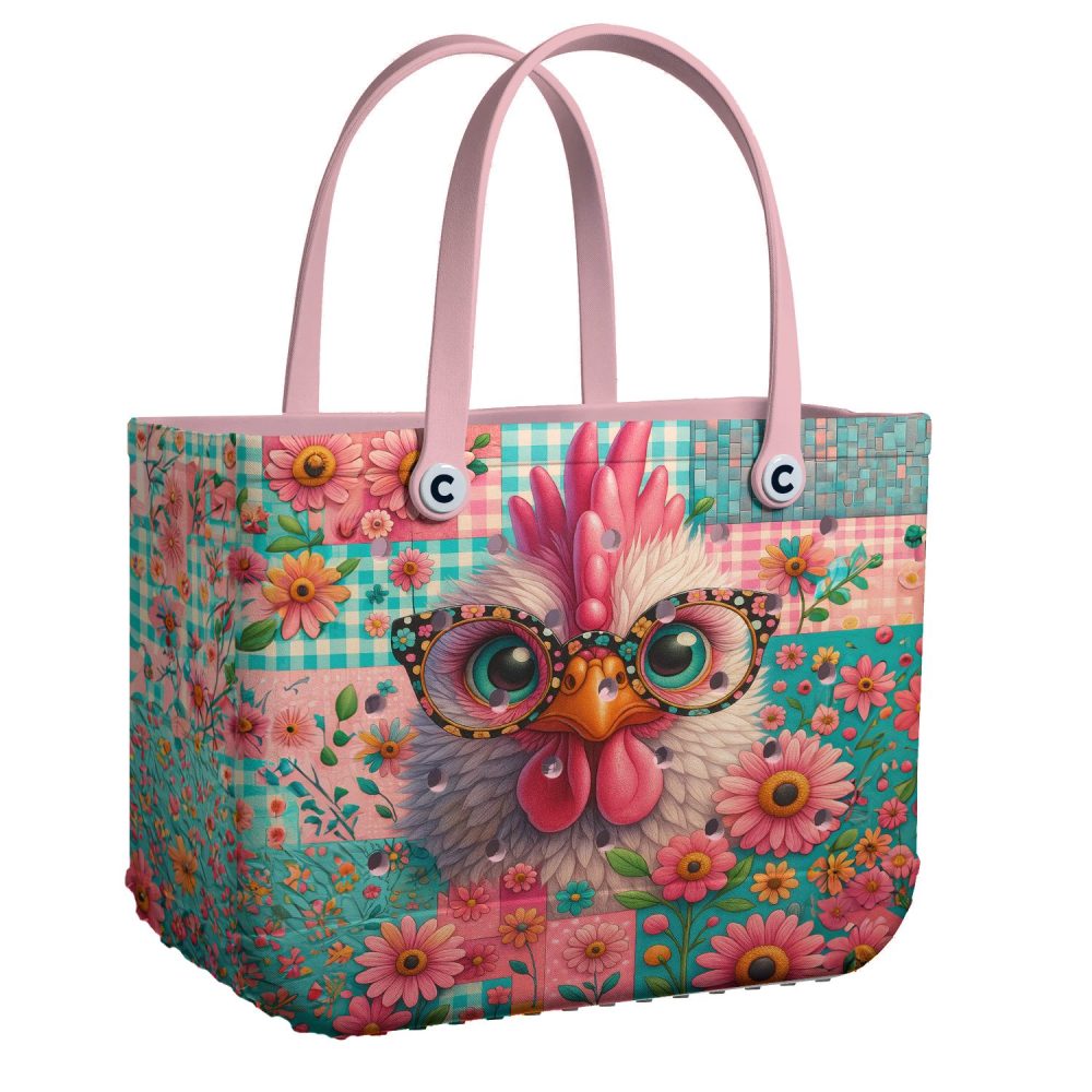 Colorful Chicken Tote Bag With Floral Design – Quirky & Fun Accessory For Animal Lovers